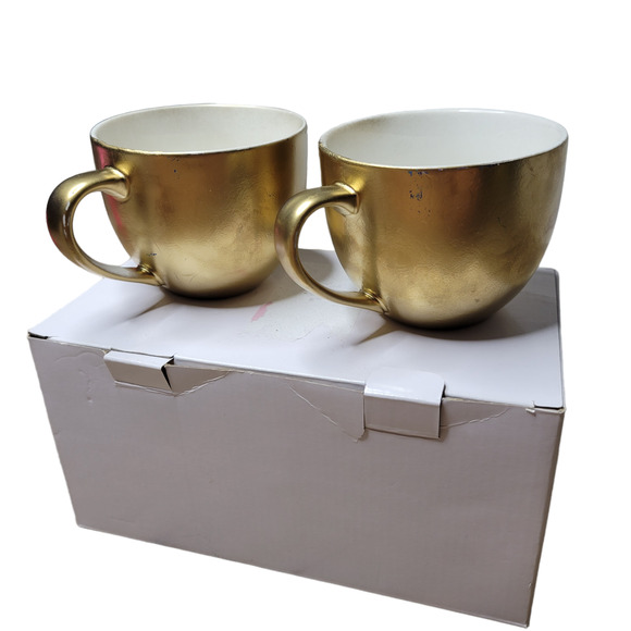 Lily Pulitzer Ceramic Mugs Set of 2 Gold Painted 12 oz - Picture 6 of 16